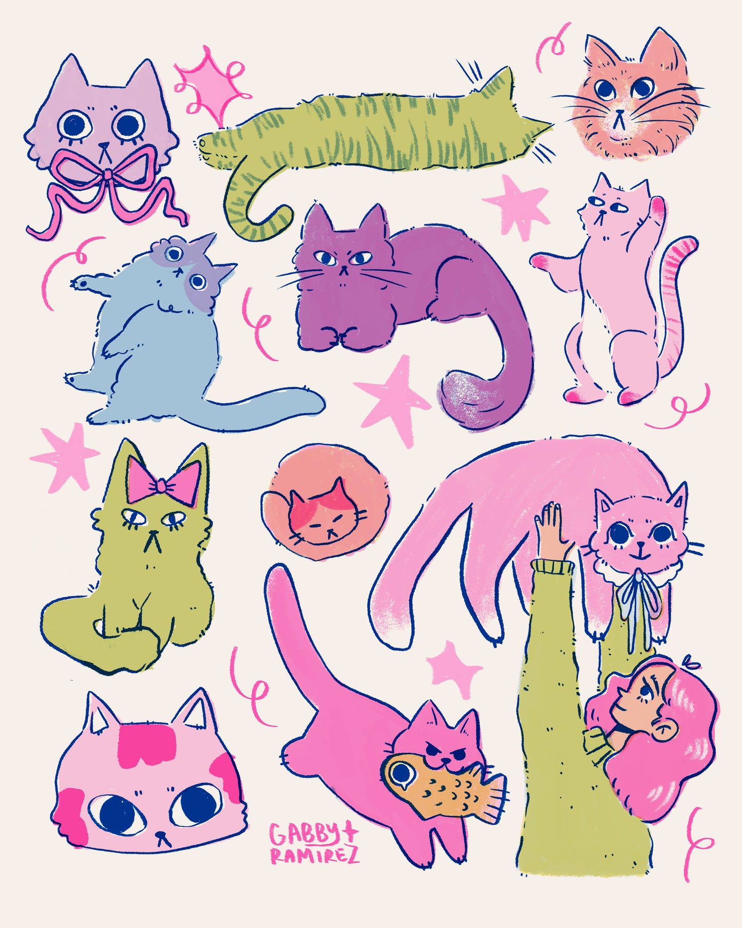 Cat Risograph Print